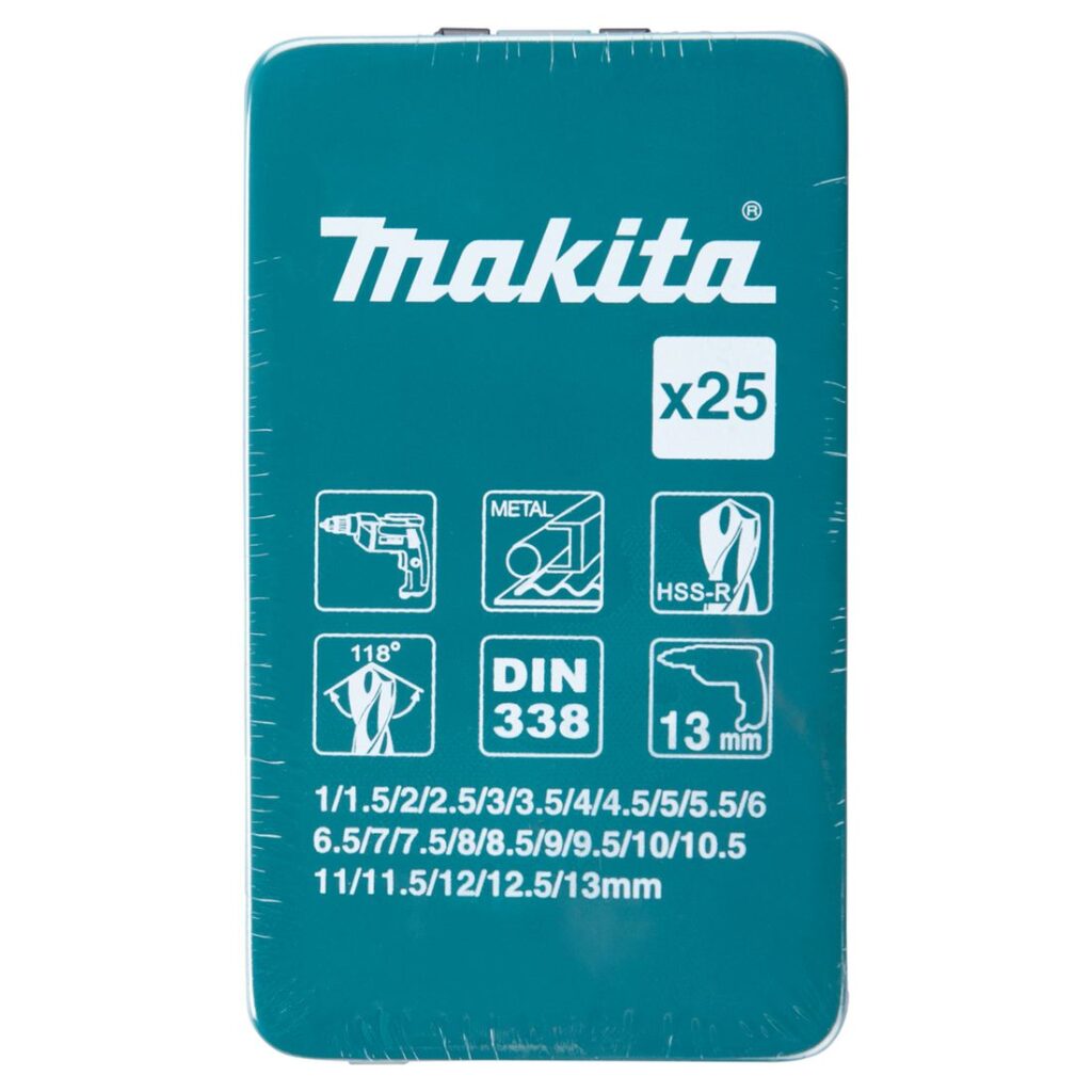 MAKITA Metalliporanteräsarja HSSR, 25osaa. Kuvassa Metalliporanteräsarja HSSR, 25osaa edestäpäin.