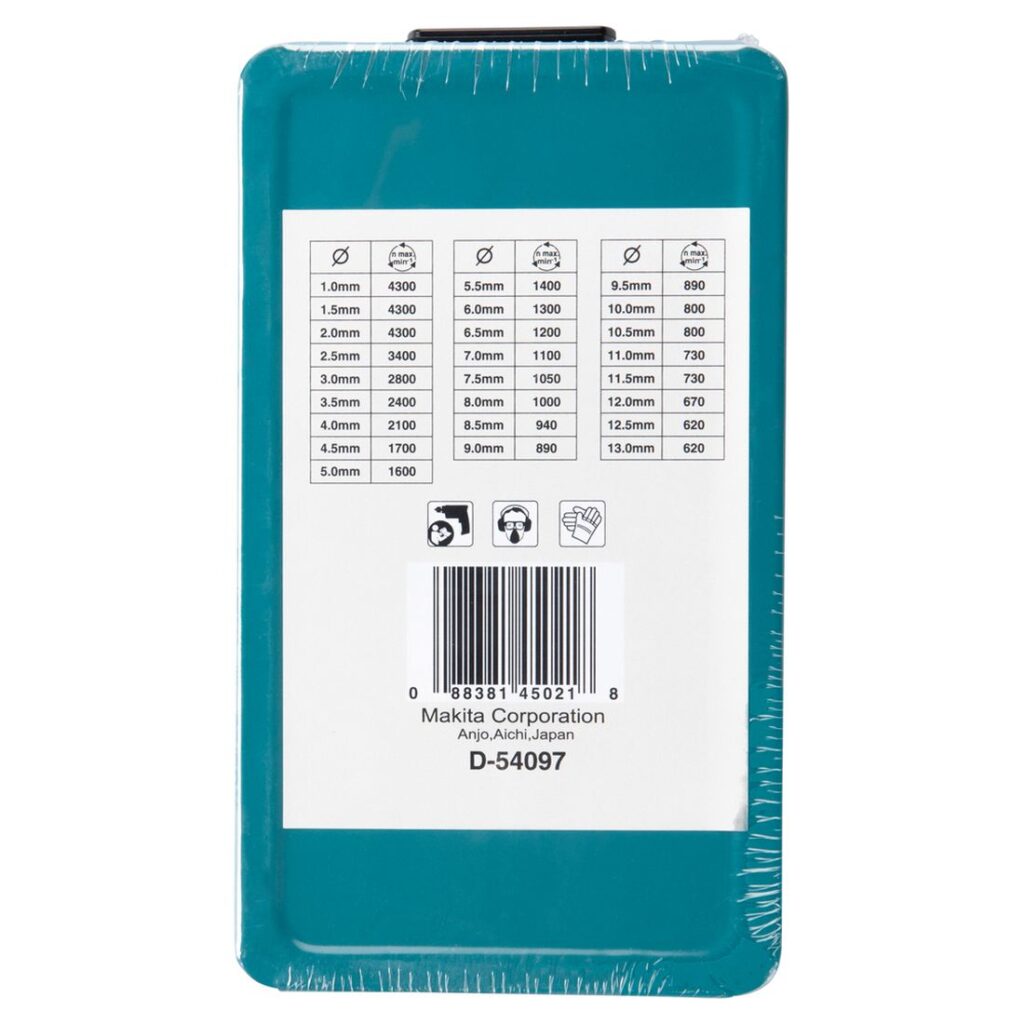 MAKITA Metalliporanteräsarja HSSR, 25osaa. Kuvassa Metalliporanteräsarja HSSR, 25osaa takaapäin.