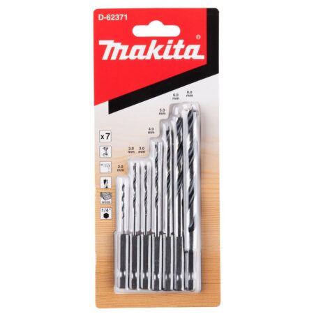 MAKITA Puuporanteräsarja 1/4" bitsikiinnitys, 7osaa. Kuvassa tuotteen myyntipakkaus edestäpäin.