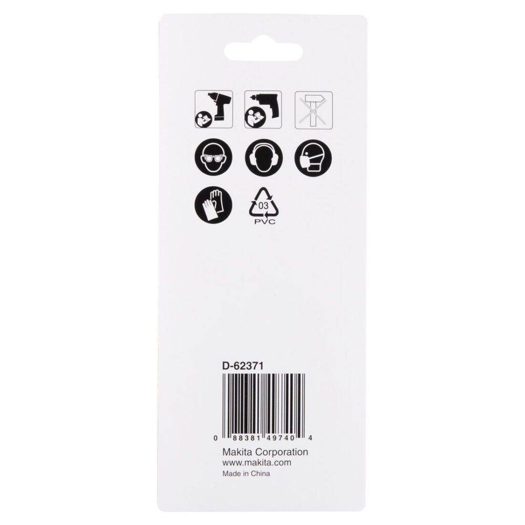 MAKITA Puuporanteräsarja 1/4" bitsikiinnitys, 7osaa. Kuvassa tuotteen myyntipakkaus takaapäin.