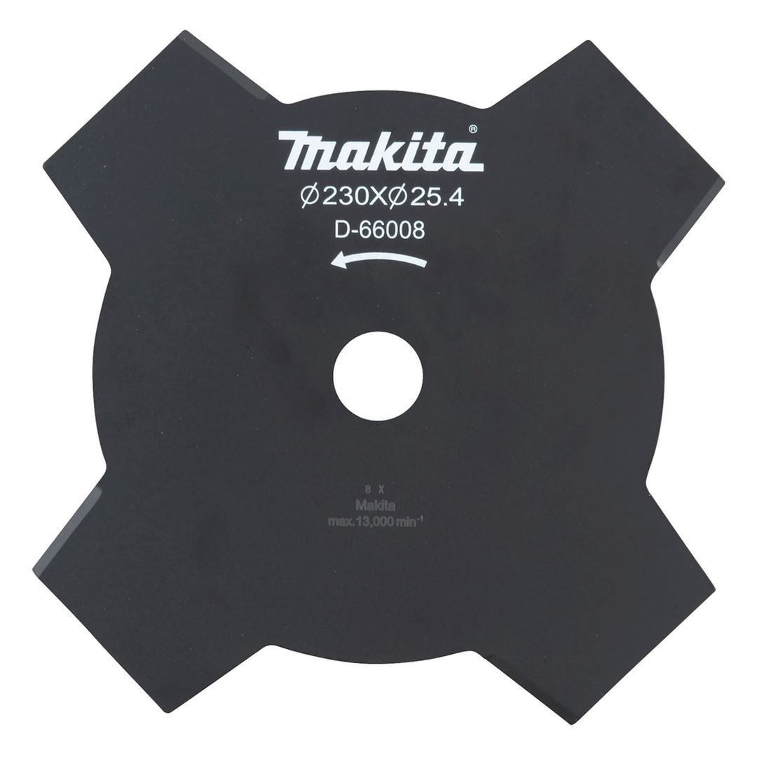 MAKITA Ruohoterä 4lapainen 230 x 25,4 mm. Kuvassa Ruohoterä 4lapainen 230 x 25,4 mm edestäpäin.