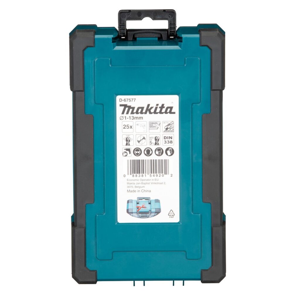 MAKITA Metalliporanteräsarja HSSCoboltti 5%, 25osaa. Kuvassa Metalliporanteräsarja HSSCoboltti 5%, 25osaa takaapäin.