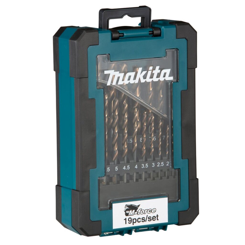 MAKITA Metalliporanteräsarja MFORCE, 19 osaa. Kuvassa Metalliporanteräsarja MFORCE, 19 osaa vasemmalta etuyläviistosta.