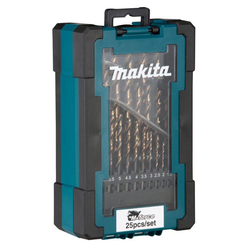 MAKITA Metalliporanteräsarja MFORCE, 25osaa. Kuvassa Metalliporanteräsarja MFORCE, 25osaa vasemmalta etuyläviistosta.