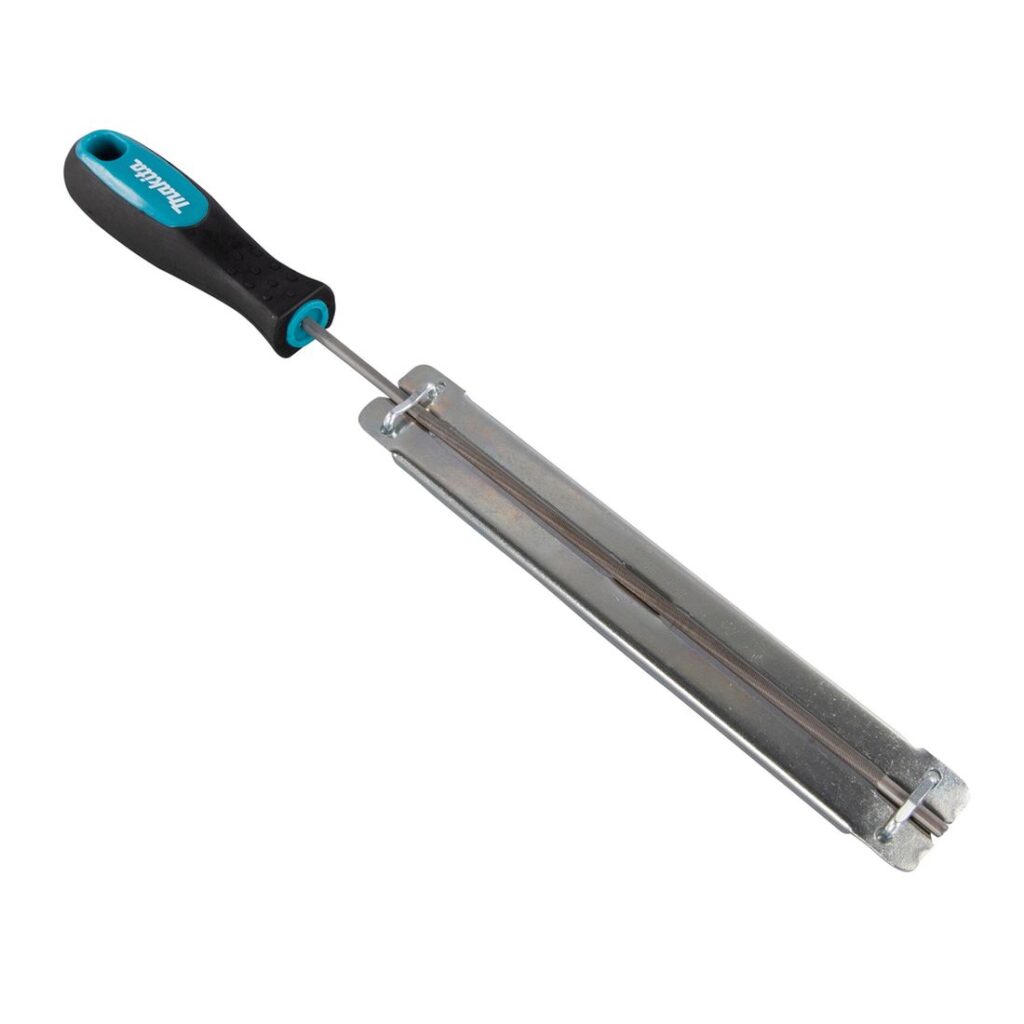 MAKITA Viila ja viilanohjain, pyöreä Ã 4,0 mm, Makita. Kuvassa Viila ja viilanohjain, pyöreä Ã 4,0 mm, Makita vasemmalta etuyläviistosta.