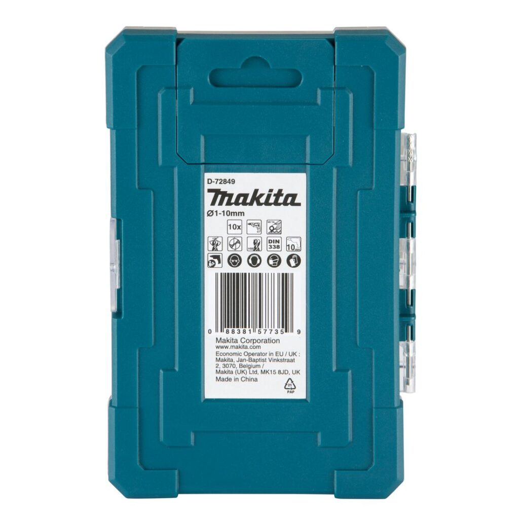 MAKITA Metalliporanteräsarja HSSTIN, 10osaa. Kuvassa Metalliporanteräsarja HSSTIN, 10osaa takaapäin.