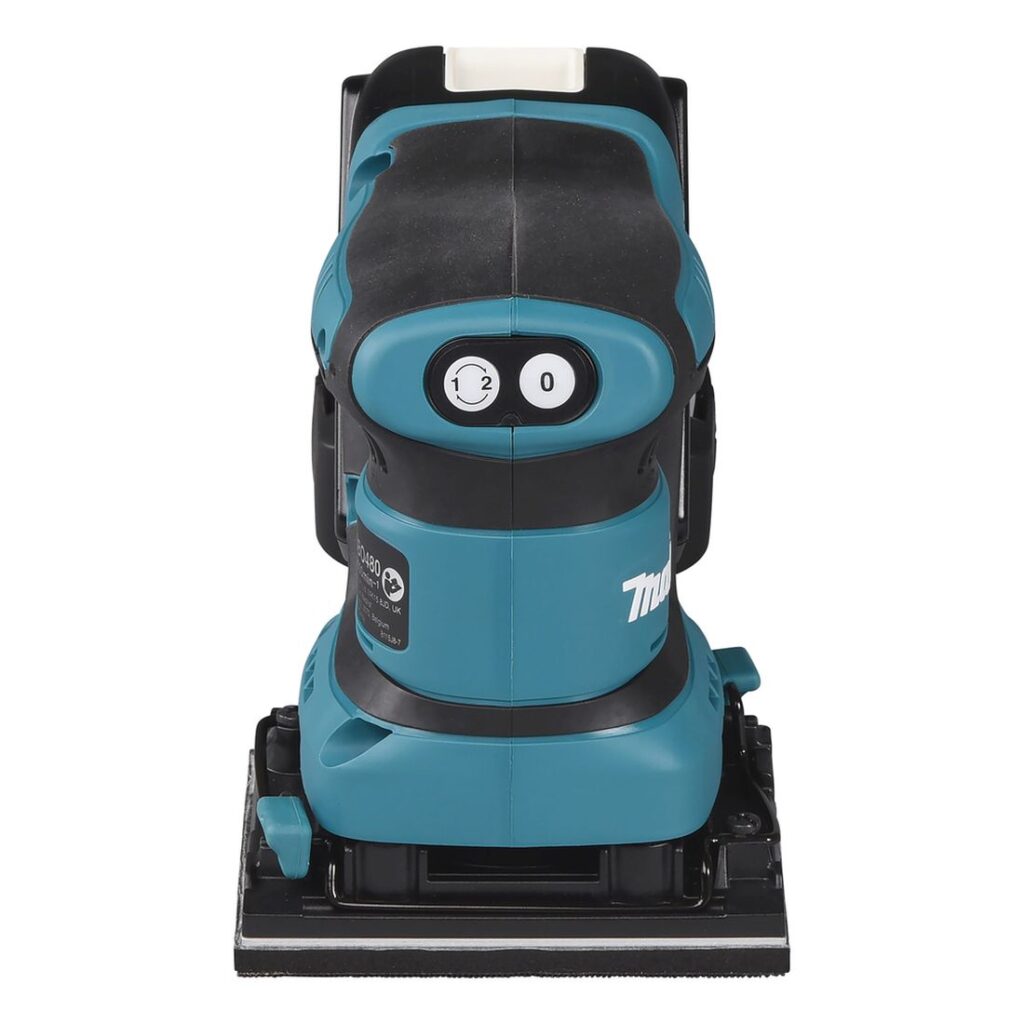 MAKITA Tasohiomakone LXT. Kuvassa Tasohiomakone LXT edestäpäin yläviistosta.