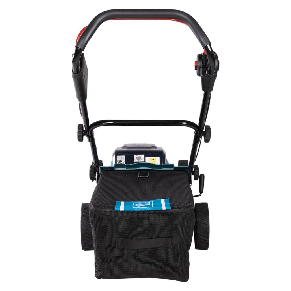 MAKITA Ruohonleikkuri LXT DLM463. Kuvassa Ruohonleikkuri LXT DLM463 takaapäin yläviistosta.