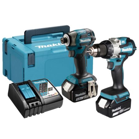 MAKITA Konesarja LXT DLX2527TJ. Kuvassa Konesarja LXT DLX2527TJ edestäpäin yläviistosta.