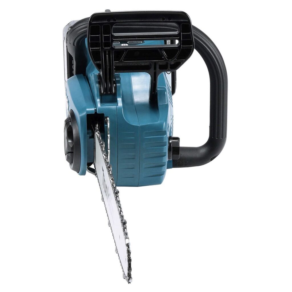 MAKITA Ketjusaha LXT DUC353. Kuvassa Ketjusaha LXT DUC353 edestäpäin yläviistosta.