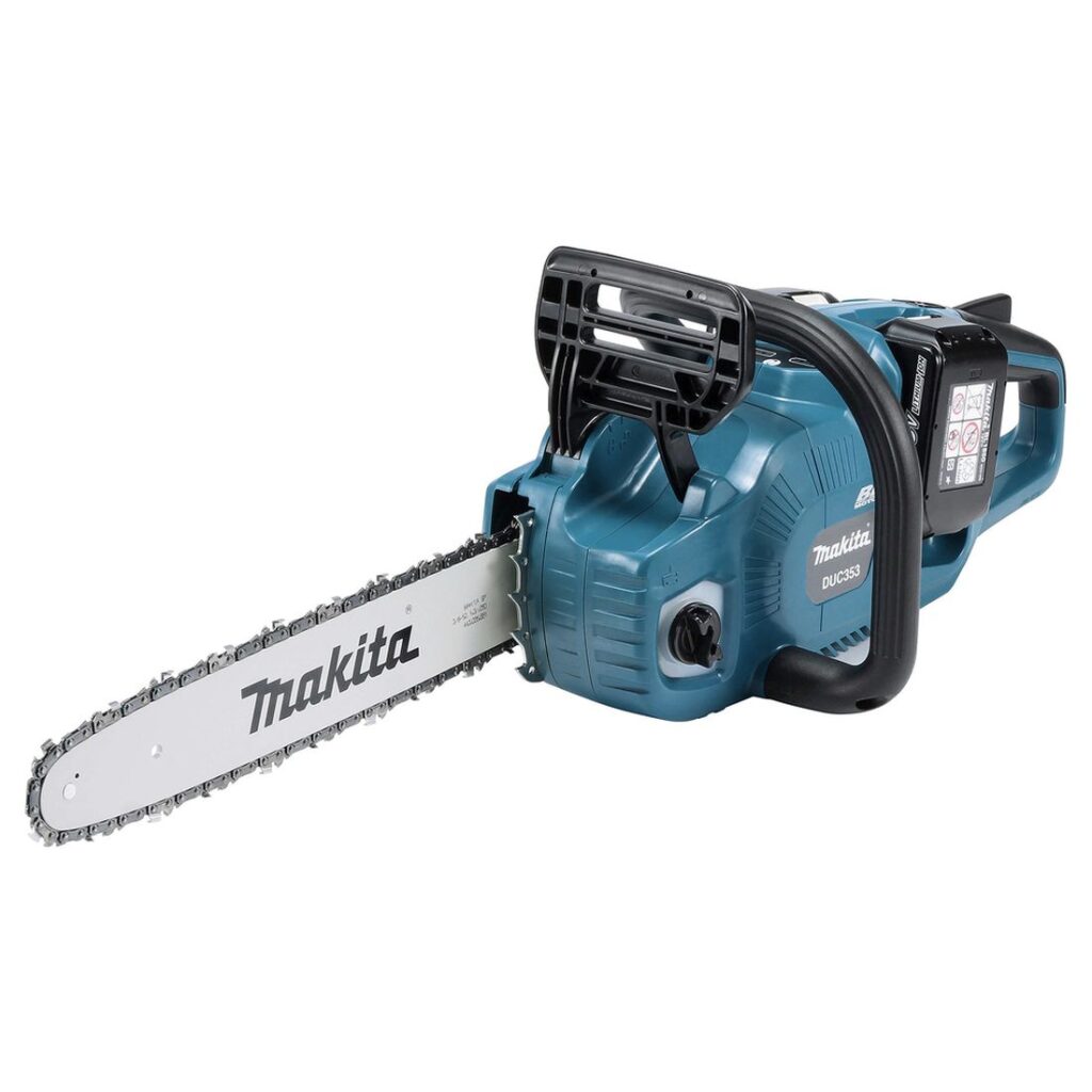 MAKITA Ketjusaha LXT DUC353. Kuvassa Ketjusaha LXT DUC353 oikealta etuyläviistosta.
