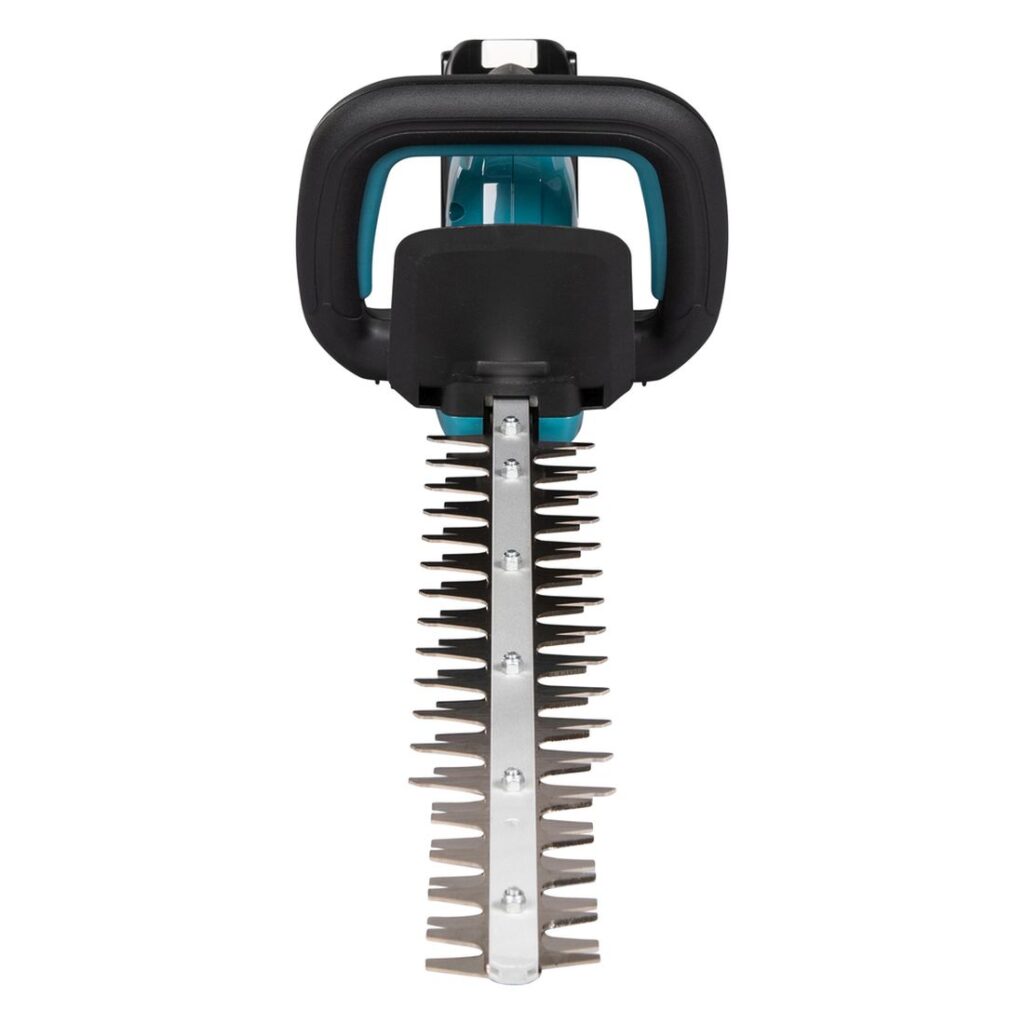 MAKITA Pensasleikkuri LXT. Kuvassa Pensasleikkuri LXT edestäpäin yläviistosta.