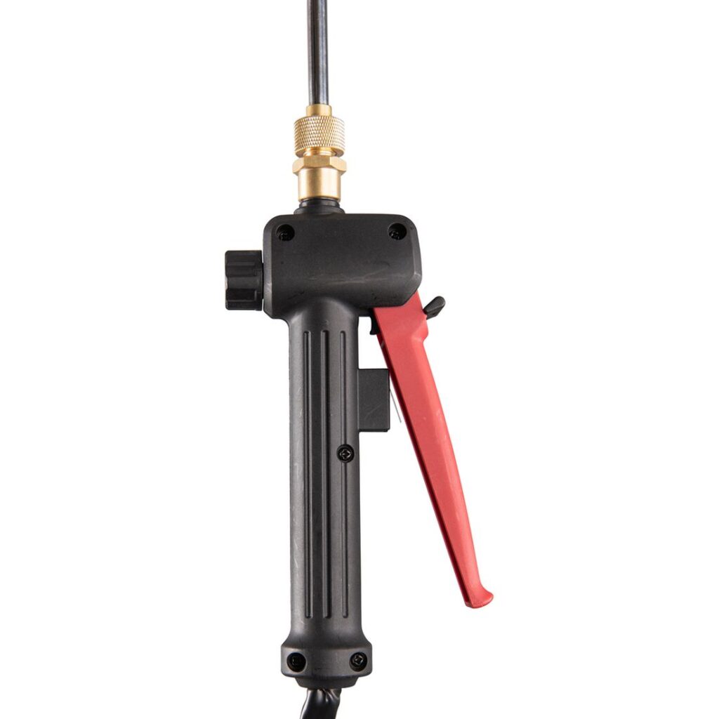 MAKITA Reppuruisku LXT. Lähikuvassa Reppuruisku LXT:n ruiskusuuttimen kahva.