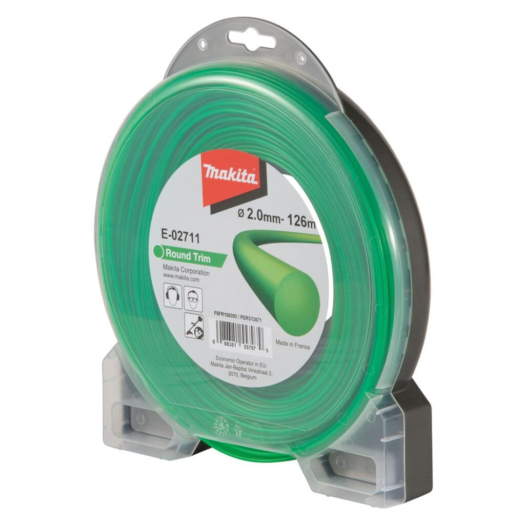 MAKITA Siima 2,0 mm x 126 m, pyöreä. Kuvassa tuotteen myyntipakkaus oikealta etuyläviistosta.