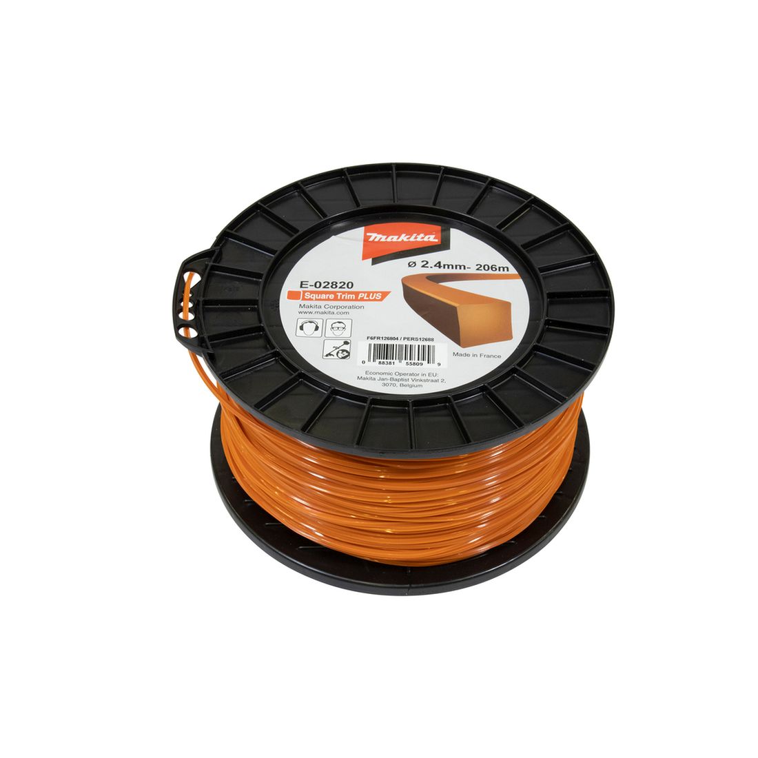 MAKITA Siima 2,4 mm x 206 m, neliö, Makita. Kuvassa Siima 2,4 mm x 206 m, neliö, Makita edestäpäin yläviistosta.