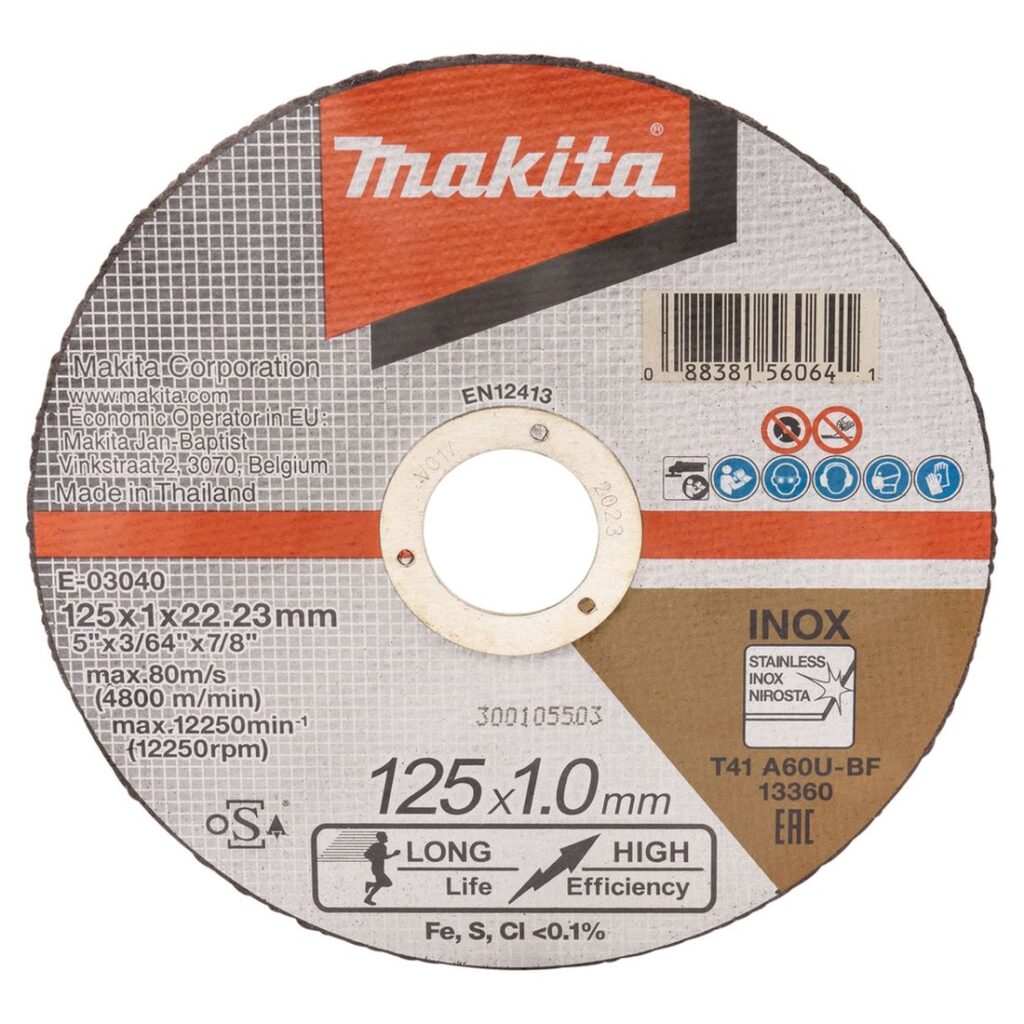MAKITA Katkaisulaikka 125 x 1,0 mm, 12 kpl. Kuvassa Katkaisulaikka 125 x 1,0 mm, 12 kpl edestäpäin.