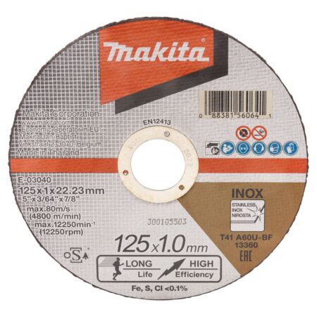 MAKITA Katkaisulaikka 125 x 1,0 mm, 12 kpl. Kuvassa Katkaisulaikka 125 x 1,0 mm, 12 kpl edestäpäin.
