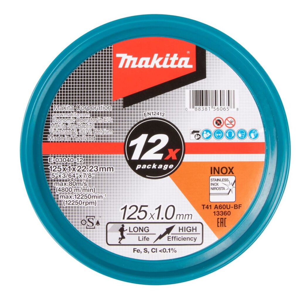 MAKITA Katkaisulaikka 125 x 1,0 mm, 12 kpl. Kuvassa tuotteen myyntipakkaus edestäpäin.
