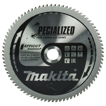 MAKITA Pyörösahanterä 260x30x1,85 mm, Z81 Efficut. Kuvassa Pyörösahanterä 260x30x1,85 mm, Z81 Efficut edestäpäin.