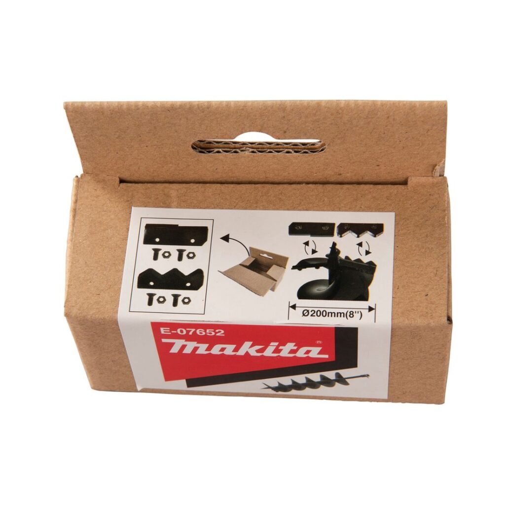 MAKITA Varateräpari maakairaan 200 mm, sisältää kiinnitysruuvit. Kuvassa tuotteen myyntipakkaus ylhäältäpäin.