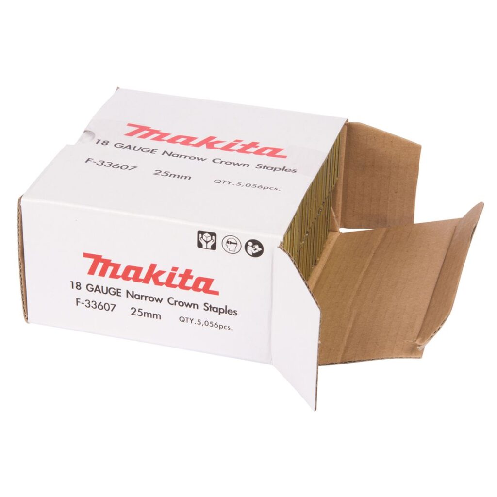 MAKITA Hakanen 6,3 x 25 mm, 5000 kpl F-33607. Kuvassa Hakanen 6,3 x 25 mm, 5000 kpl F-33607:n myyntipakkaus oikealta etuyläviistosta avoinna.