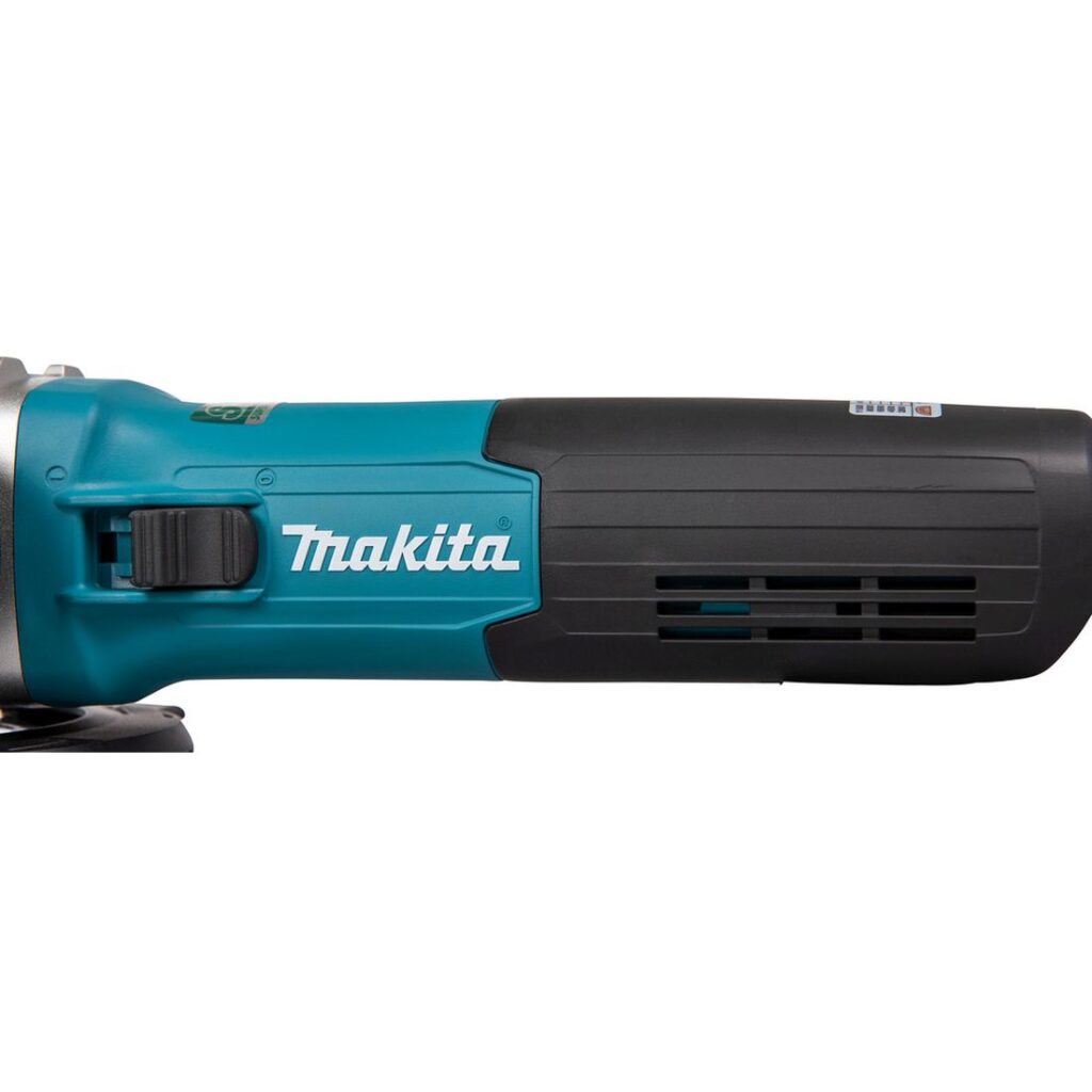MAKITA Kulmahiomakone GA5090X01. Lähikuvassa Kulmahiomakone GA5090X01:n kädensija sivustapäin.