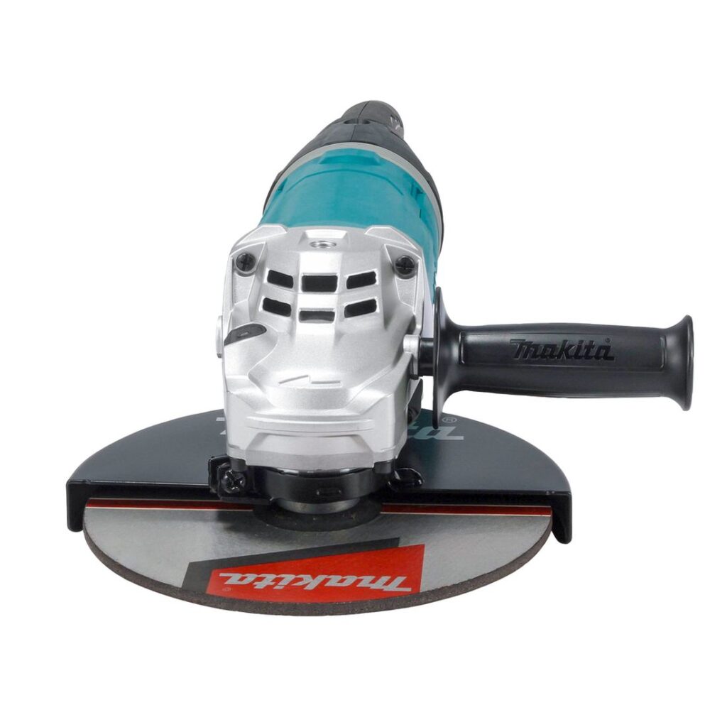 MAKITA Kulmahiomakone GA9080. Kuvassa Kulmahiomakone GA9080 edestäpäin yläviistosta.