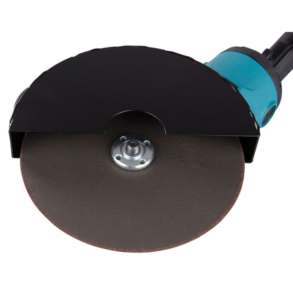 MAKITA Kulmahiomakone GA9090N1. Lähikuvassa Kulmahiomakone GA9090N1:n laikansuoja.