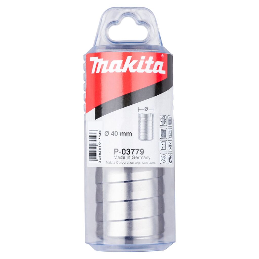 MAKITA Kruunuporanterä SDSMAX 40 mm. Kuvassa tuotteen myyntipakkaus edestäpäin.