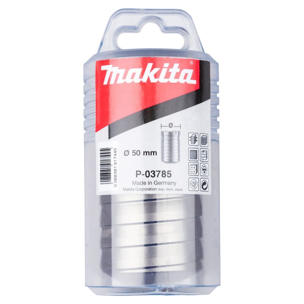 MAKITA Kruunuporanterä SDSMAX 50mm. Kuvassa tuotteen myyntipakkaus edestäpäin.