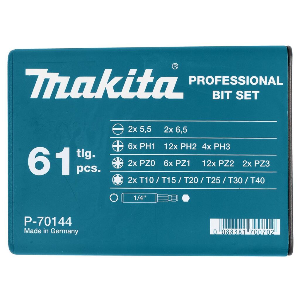 MAKITA Ruuvikärkisarja 61osaa. Kuvassa Ruuvikärkisarja 61osaa suljettuna ylhäältäpäin.