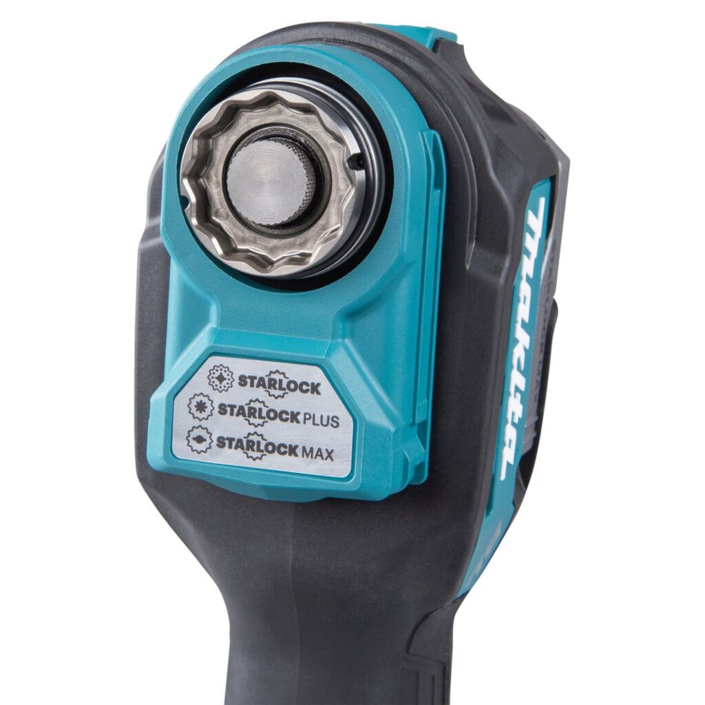 MAKITA Monitoimikone XGT TM001G. Lähikuvassa Monitoimikone XGT TM001G:n terän kiinnitys.