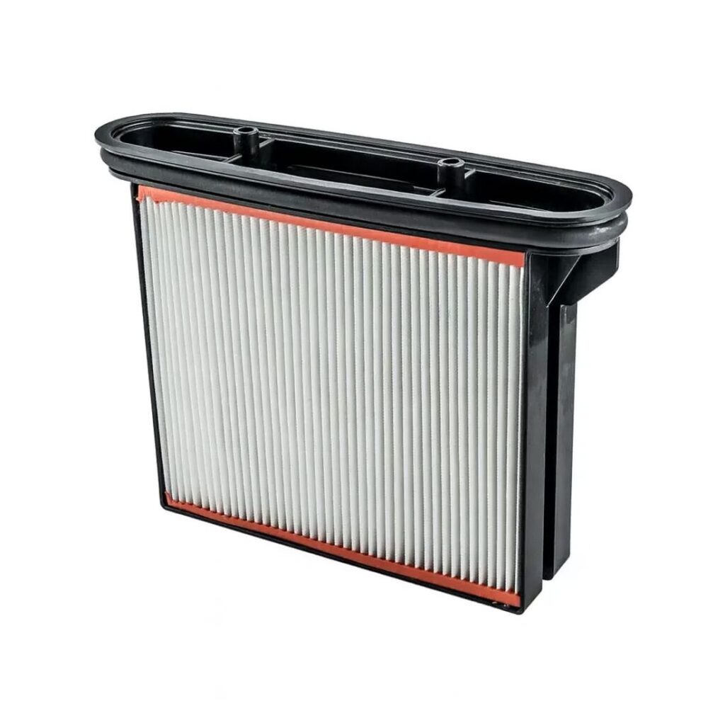 Polyestersuodatin. Kuvassa polyesterisuodatin oikealta etuyläviistosta.