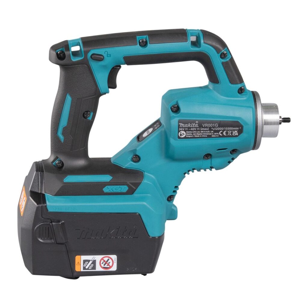 MAKITA Betonitärytin XGT 40V, 12 000 - 15 000 min⁻¹. Kuvassa Betonitärytin XGT 40V, 12 000 - 15 000 min⁻¹ oikealta sivustapäin yläviistosta.