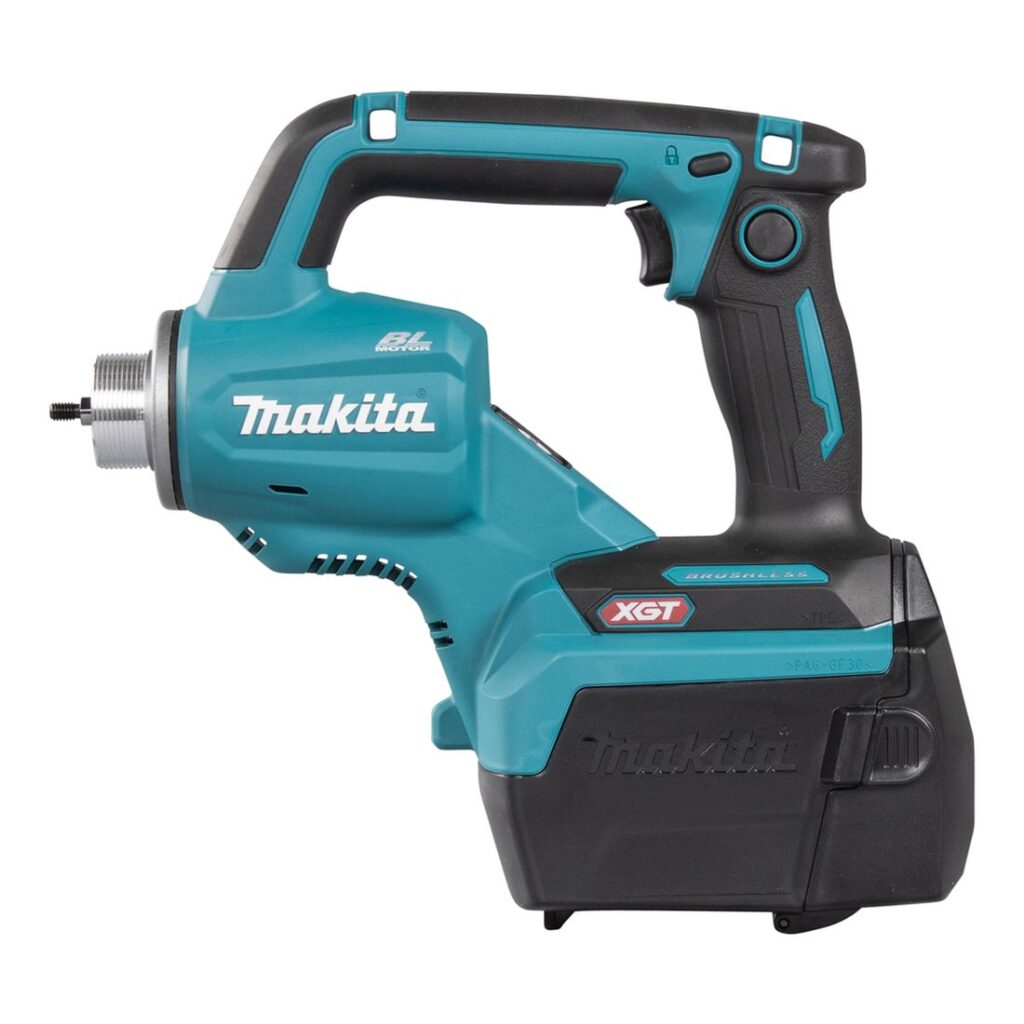 MAKITA Betonitärytin XGT 40V, 12 000 - 15 000 min⁻¹. Kuvassa Betonitärytin XGT 40V, 12 000 - 15 000 min⁻¹ vasemmalta sivustapäin.