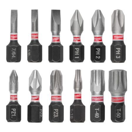 MILWAUKEE RUUVAUSKÄRKI SHOCKWAVE. Kuvassa erilaisia ruuvauskärkiä.