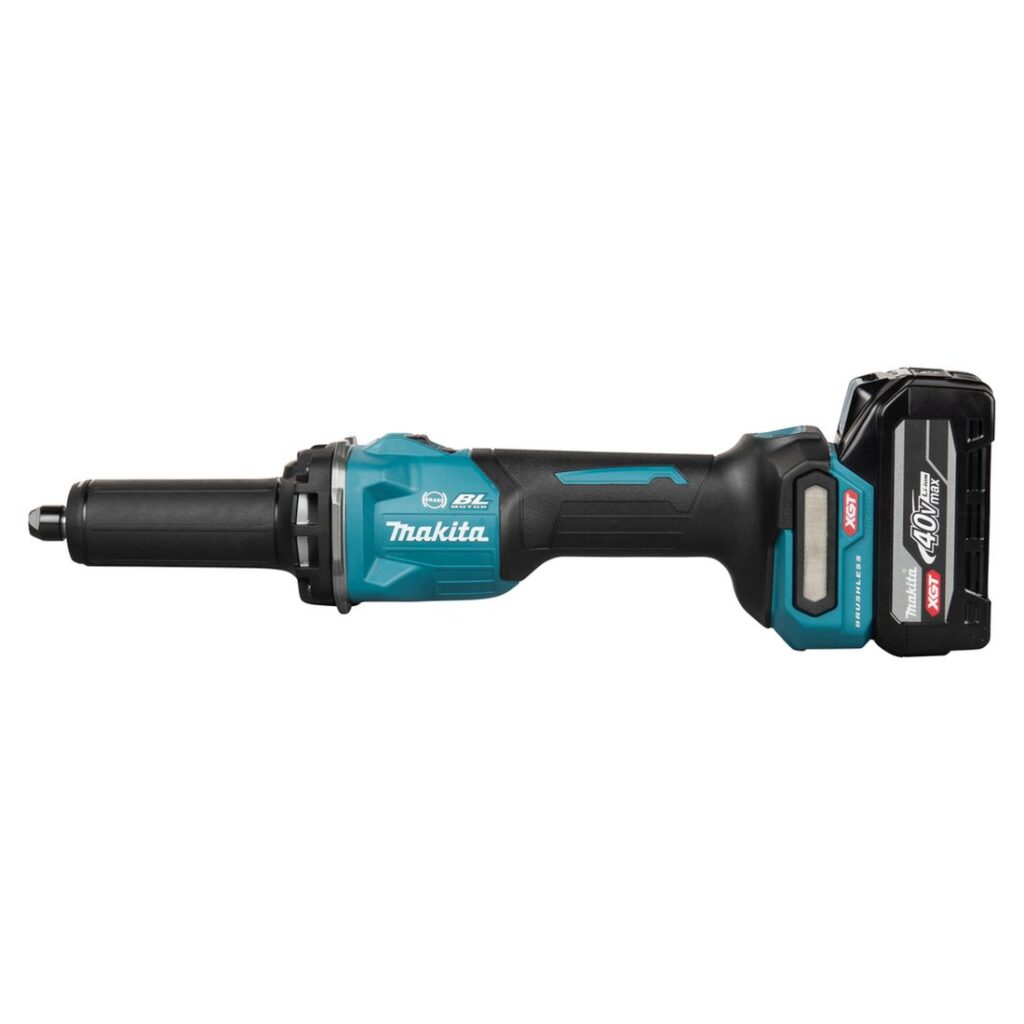 MAKITA Suorahiomakone XGT. Kuvassa suorahiomakone vasemmalta sivustapäin.